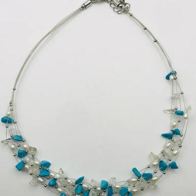 Costume Necklace With Faux Turquoise and Pearls - Great for a Special Occasion