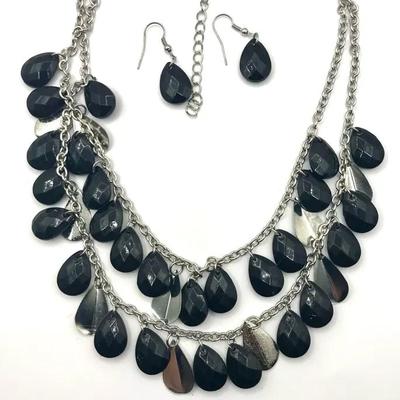 Paparazzi Black Oval Stone Necklace Set