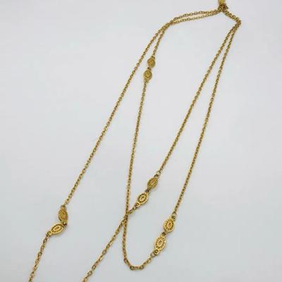 Gold Chain Necklace With Oval Filigree Links 24”