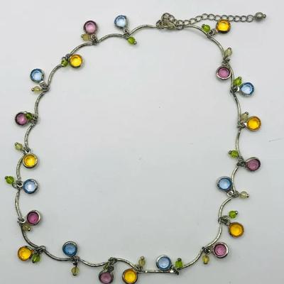 Silver-Toned Bracelet With Multi-Colored Stones 15”