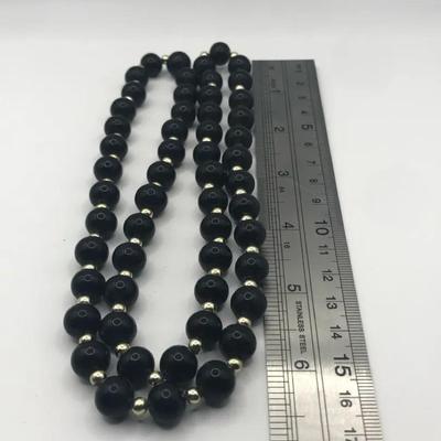 Black And Gold-Tone Necklace Bead And Black Adjustable Bead Bracelet