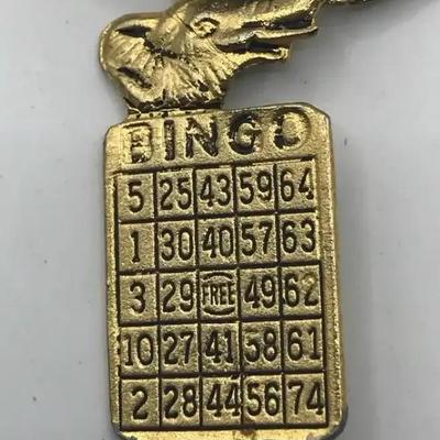 Bingo Necklace with Lucky Elephant Detail - Gold Tone Chain and Charm 