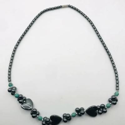 Hematite and Turquoise Beaded Necklace 20”