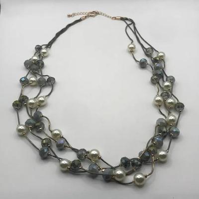White Pearl and Iridescent Bead Multi Strand Necklace