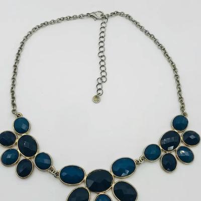 Charming Charlie Navy Blue Statement Necklace Featuring Faceted Acrylic Stones 16”