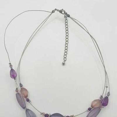 Multi Strand Beaded Necklace With Purple And Pink Beads