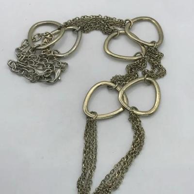 Silver Tone Multi Strand Link Necklace Over 24” Long Vintage 