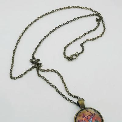Tree Of Life Pendant, Turquoise Colored & Bronze Resin Necklace 24”