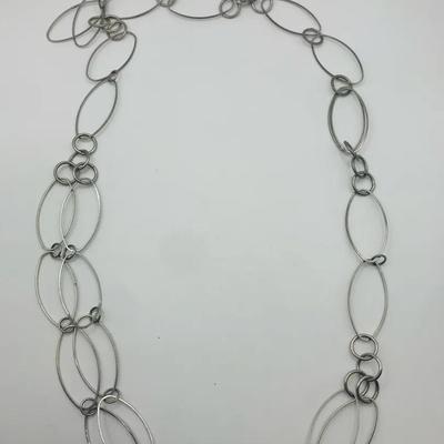Large Link Silver Tone Necklace 32”