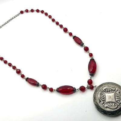 Red Necklace With Silver Tone Locket
