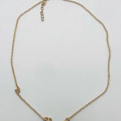 Gold Tone Chain Necklace With A "Love" Pendant And A Pearl Accent 19”