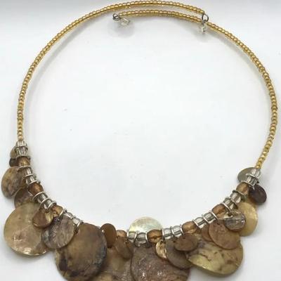 Shell Cluster Dangle Necklace With Faceted Beads and an Expandable Chain