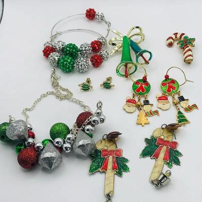 Holiday Lot - Earrings Necklaces Pins and Brooches Christmas 