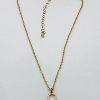 Gold Tone Padlock Necklace With Heart-Shaped Design Embellished With Crystals 16”