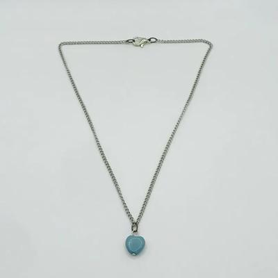 Silver Plated Chain Necklace Heart-Shaped Aquamarine Pendant 14”