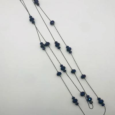 Necklace Crackle Blue Beads And Gunmetal Gray Chain 34”