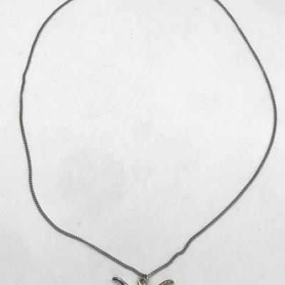 Silver Tone Chain Necklace With A Longhorn Bull Skull Pendant. 18”