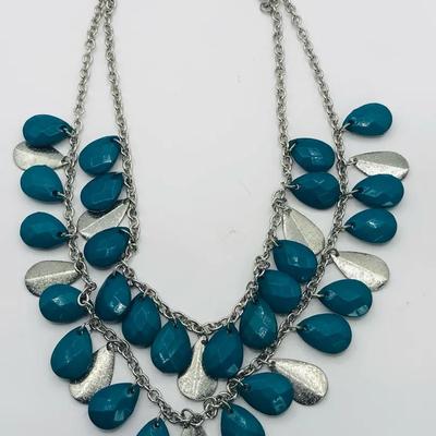 Paparazzi "Life Of The Fiesta" Blue Necklace Double-Tiered Silver Chain 14”