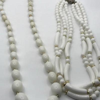Two Necklaces Triple Strand And Graduating Beads