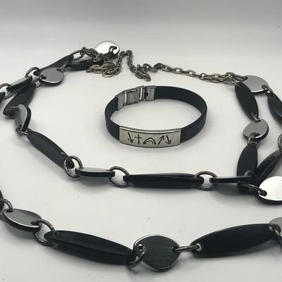 Black And Silver Tone Bracelet And Necklace