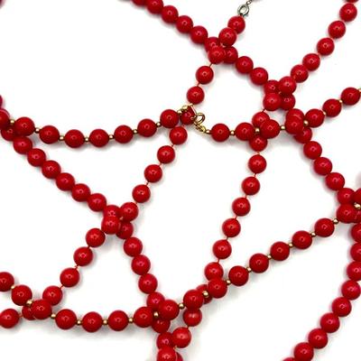 Red Gold Tone Beaded Necklace 