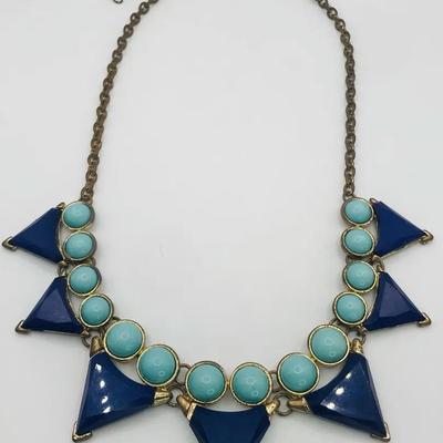 Necklace with Turquoise and Navy Blue Enamel Stones 16”
