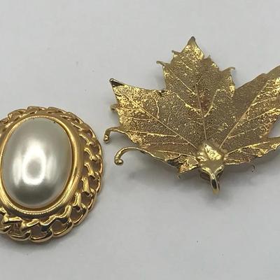 2 pc Vintage Brooches - Leaf is Signed Napier 