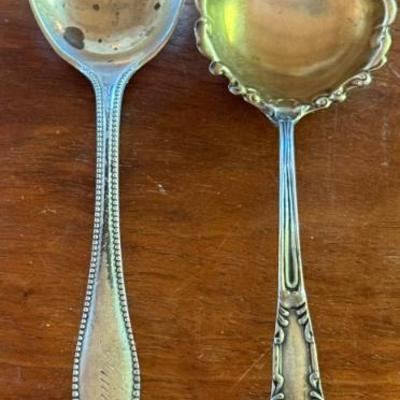 (2) Sterling Silver Vintage Spoons - Sugar & Serving Spoon - Total Weight 55.38 Grams