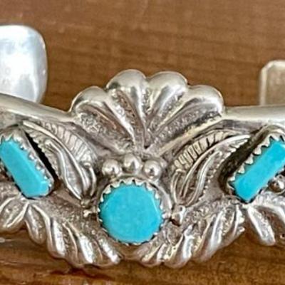 Vintage C. IULE (cecilia) Sterling And Turquoise Cuff Bracelet - Total Weight - 39.7 Grams