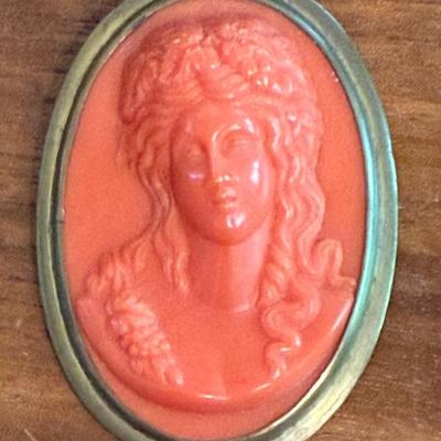 Antique Brass Molded 3d Red Cameo