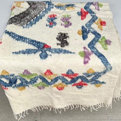 Vintage 82 X 56 Inch Handmade Wool Blanket From Chichicastenango Guatemala ( As Is )