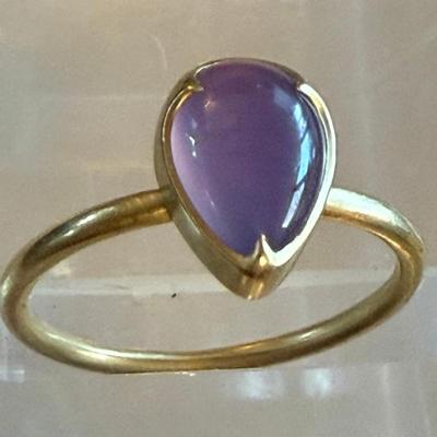 Stunning Gabriella Kiss 18K Gold & Blue Chalcedony Oval Ring Size 5.8 Total Weight 2.19 Grams