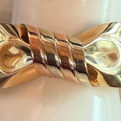 Vintage 14k Yellow & Tri Colored Gold Italy Twist Hinged Bangle Bracelet - Weight 26.73 Grams