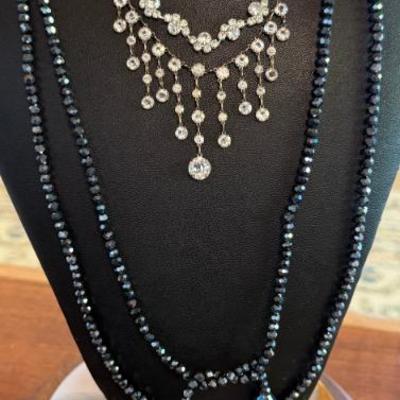 Vintage Rhinestone And Aurora Borealis Lariat Necklace (3) Rhinestone Necklaces