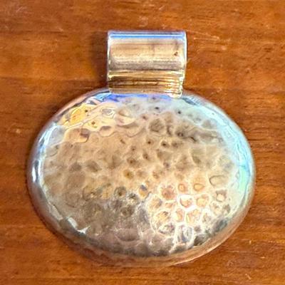 Vintage Mexico Hammered Sterling Silver Slide Pendant - Weight 22.43 Grams