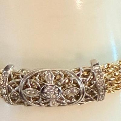 Vintage 14k Yellow Gold & White Gold & Diamond 7 Inch Bracelet - Weight 17.77 Grams