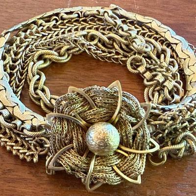 Gorgeous Miriam Haskell Gold Tone Multi Strand Flower 7 Inch Bracelet