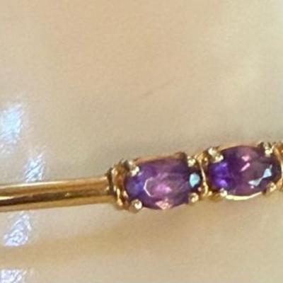 14k Yellow Gold & Faceted Amethyst Hinged Bracelet (as Is) Weight 4.5 Grams