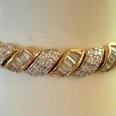 Gold Wash Sterling Silver 7 Inch Tennis Bracelet With Clear Round And Chanel Set Stones - Weight 24.21 Grams