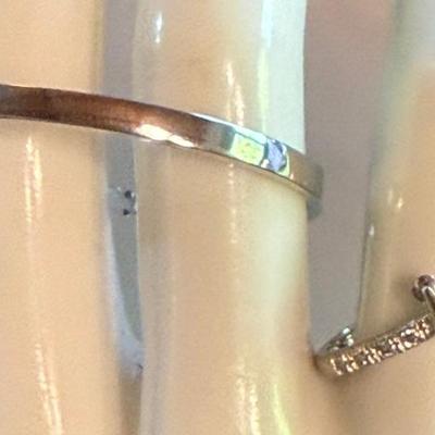 14K White Gold & Diamond Ring (as Is) Size 9.25 & Single 14K White Gold Hoop Earring - Weight 3.36 Grams