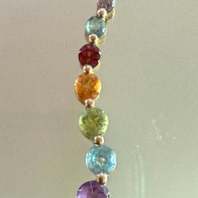 14K Yellow Gold Slide Pendant W Assorted Faceted Gemstones - Amethyst - Citrine, Garnet, Topaz - 1.47 Grams