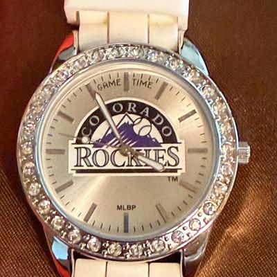 Vintage Colorado Rockies Game Time MLBP Watch Stainless Steel Back White Rubber Band