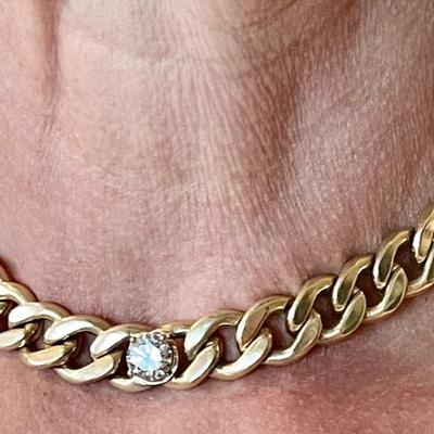 14K Gold Curb Link Necklace W 1.45 Carat Brilliant Cut Round Diamond W GIA Appraisal - 100.96 Grams $21000