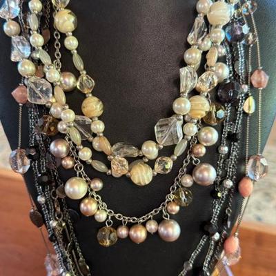 Vintage Boho Bead Necklaces - Faux Pearl - Plastic Bead - Metal