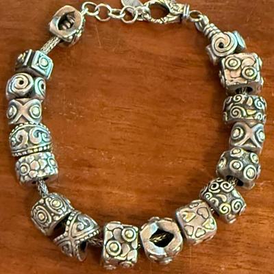 Samuel B Sterling Silver & 18K Gold 9 Inch Charm Bracelet - Total Weight - 58.63 Grams