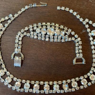 Vintage Clear Rhinestone 7 Inch Bracelet And 14 Inch Necklace
