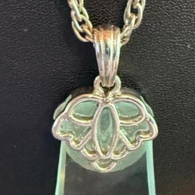 Vintage Cut Magnifying Glass Pendant Statement 32 Inch Necklace