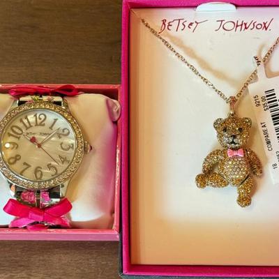 Vintage Betsy Johnson Watch & Rhinestone Bear Necklace Both New In Box