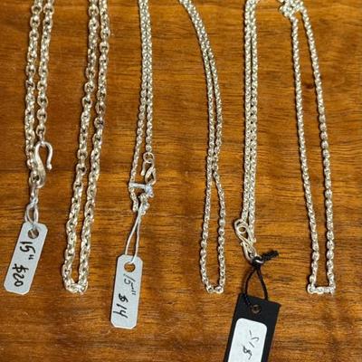 (3) Sterling Silver Handmade 15 Inch Necklaces Assorted Size Links - Total Weight 18.78 Grams
