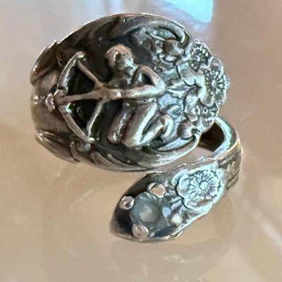 Antique B W Sterling Silver Spoon Ring Size - Total Weigh 7.4 Grams